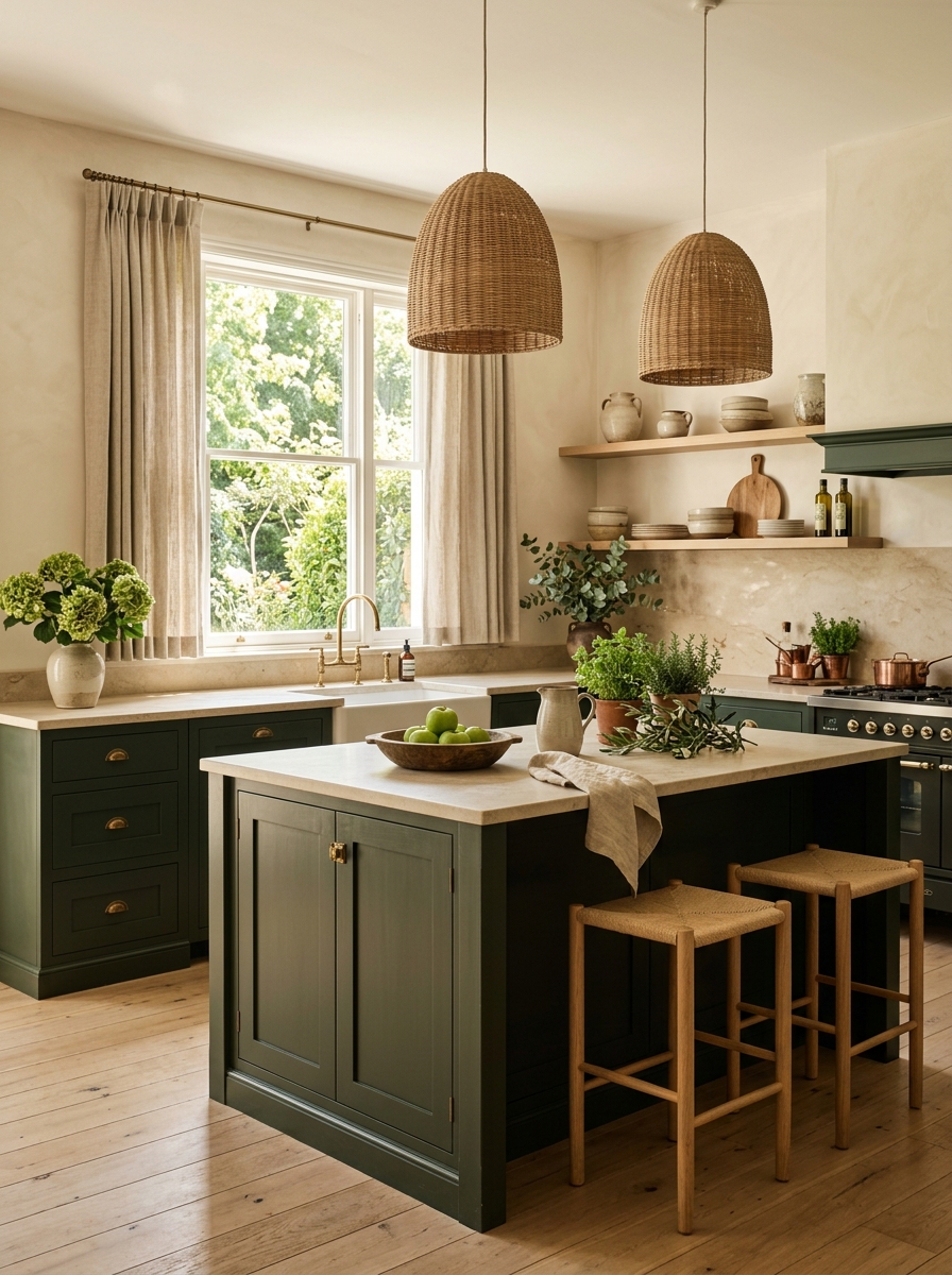 Timeless Dark Green Kitchen With Soft Neutral Styling