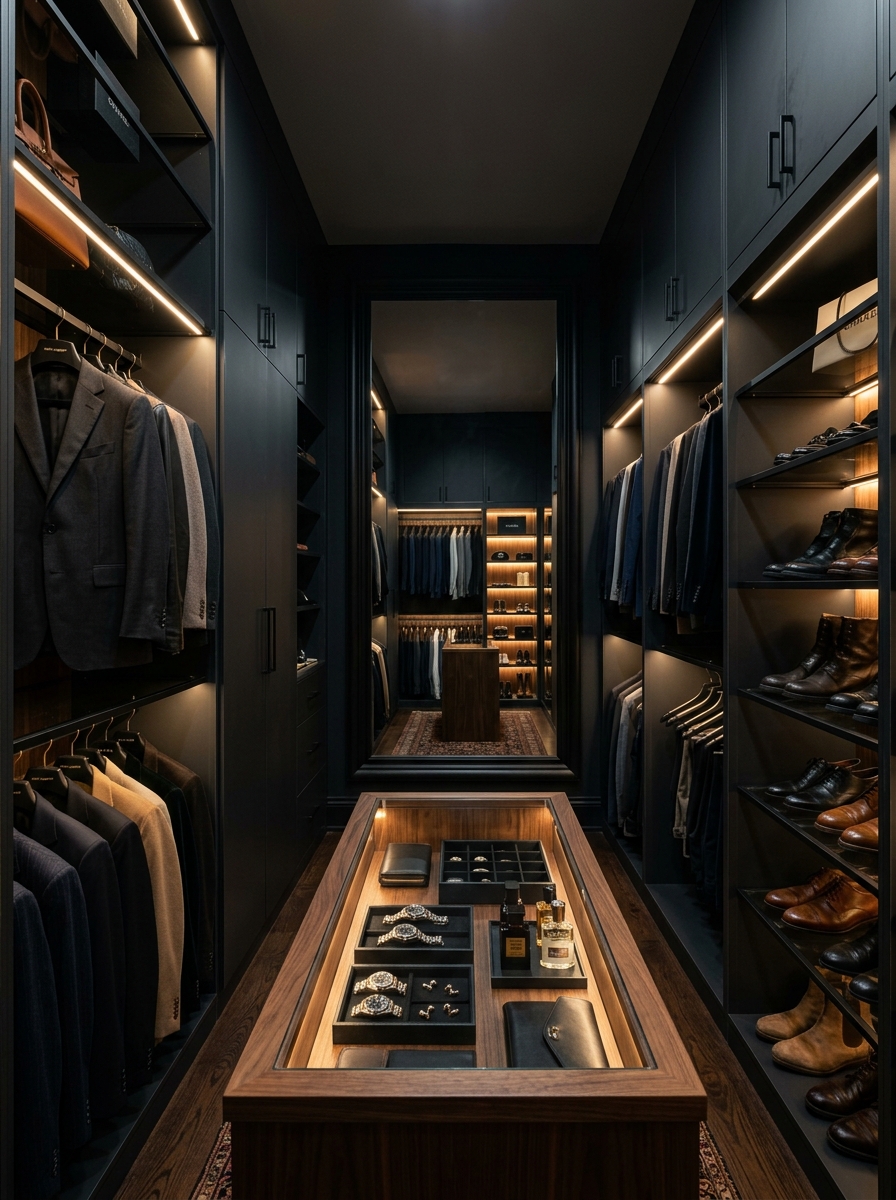 Dark Moody Luxury Walk-In Closet