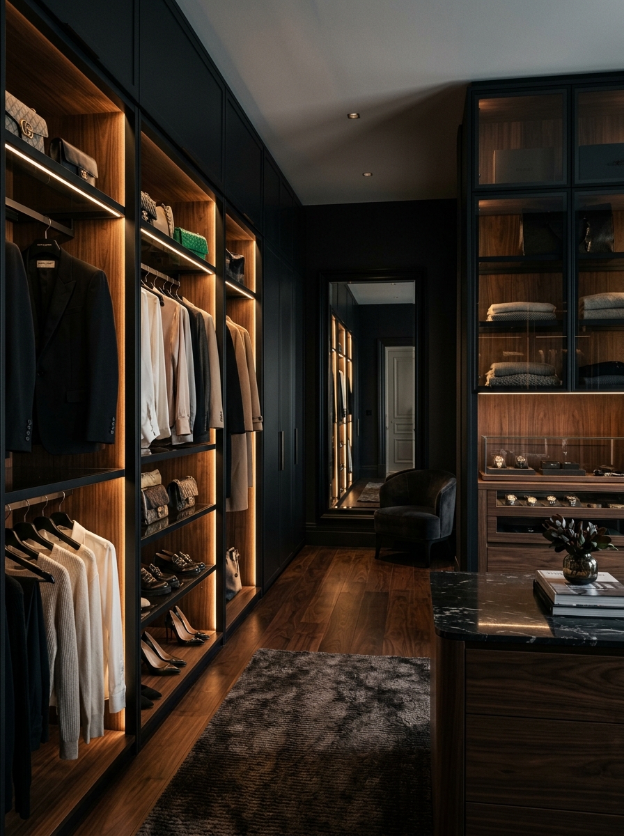 Dark Moody Luxury Walk-In Closet