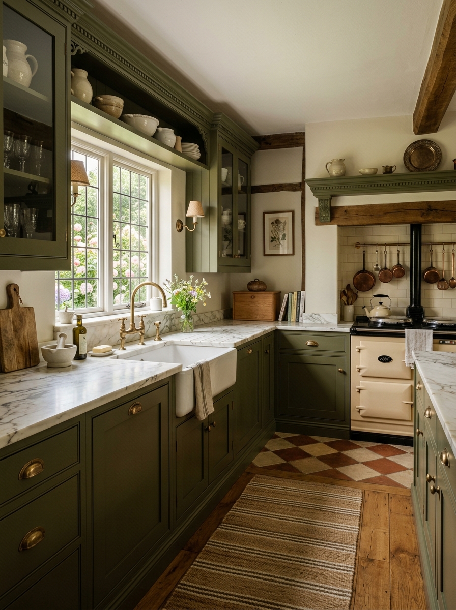 Classic English-Inspired Dark Green Kitchen