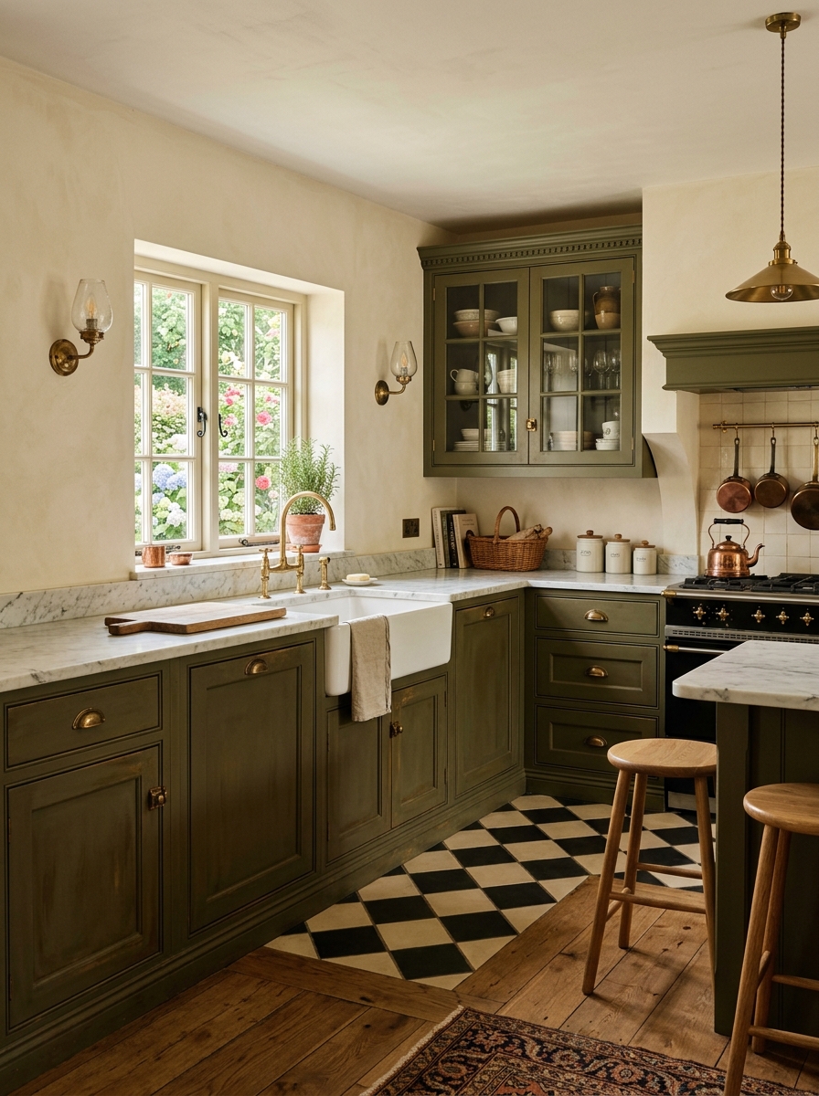 Classic English-Inspired Dark Green Kitchen
