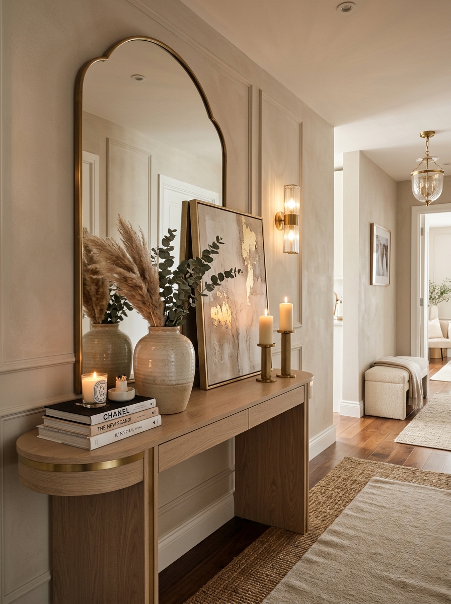Neutral Entryway Console Table with Boutique Hotel Vibes