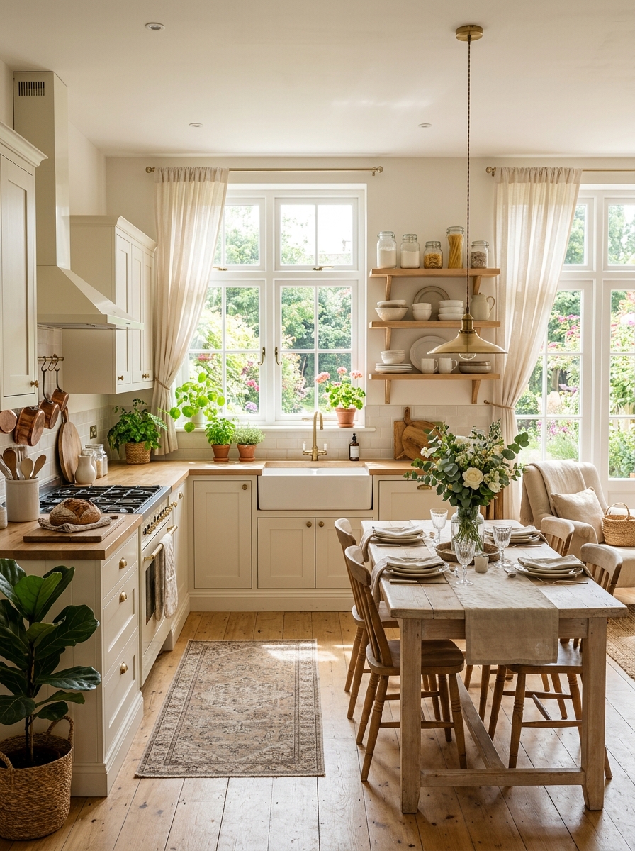 Bright Farmhouse Kitchen with Large Windows and Natural Light
