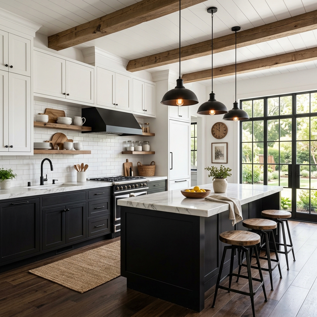 Black and White Modern Farmhouse Contrast Kitchen