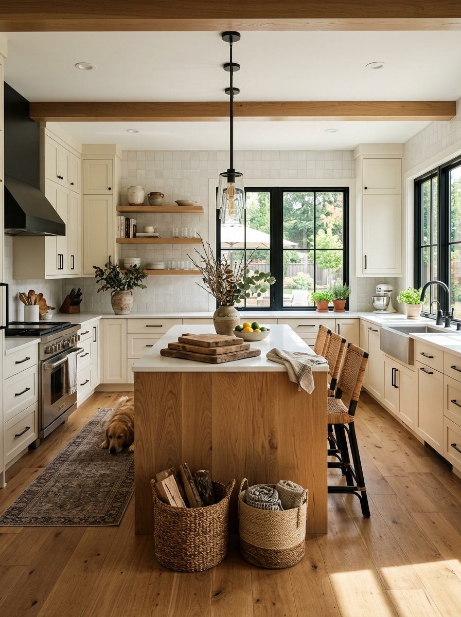 Modern Farmhouse Kitchen With Black Accents