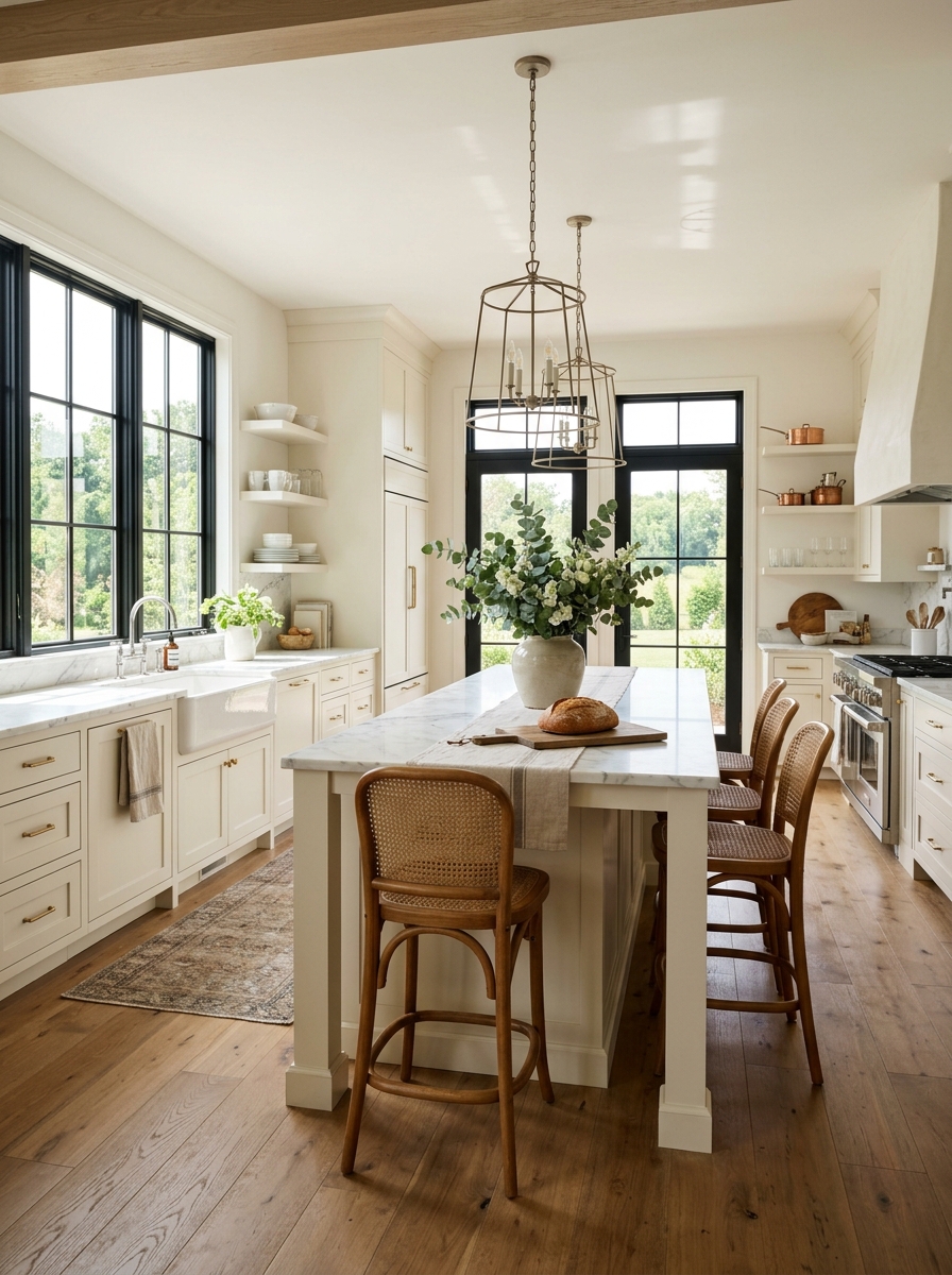 Bright Farmhouse Kitchen With Oversized Windows