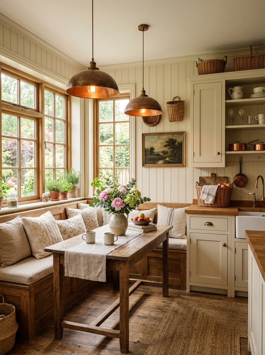 Farmhouse Kitchen with Cozy Breakfast Nook Seating