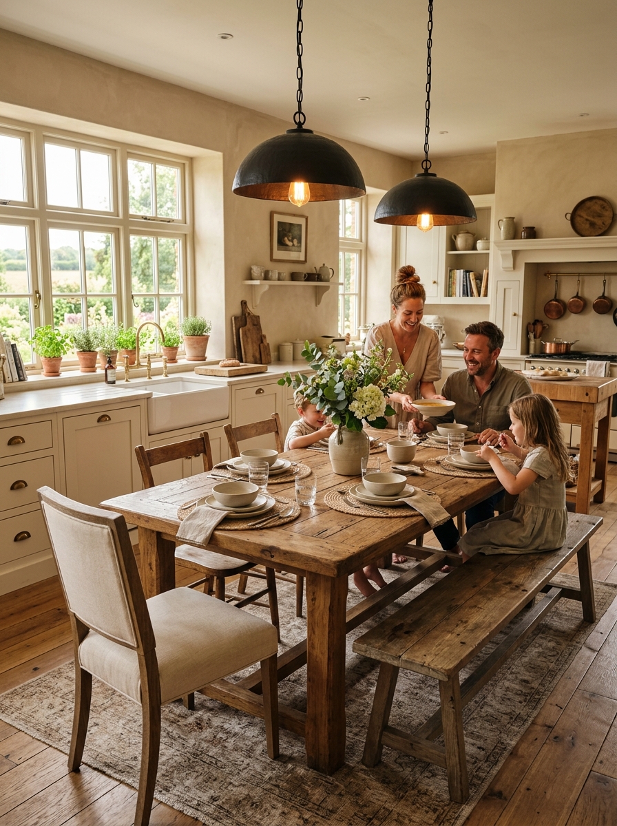 Rustic Wooden Dining Table With Warm Neutral Styling