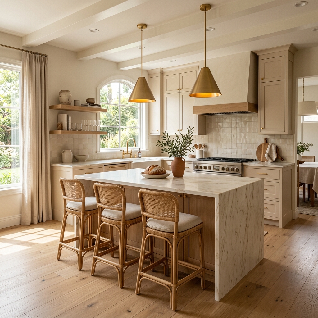 Soft Neutral Beige Farmhouse Kitchen
