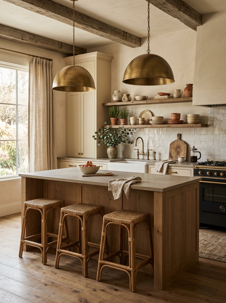 Neutral Farmhouse Kitchen with Layered Textures
