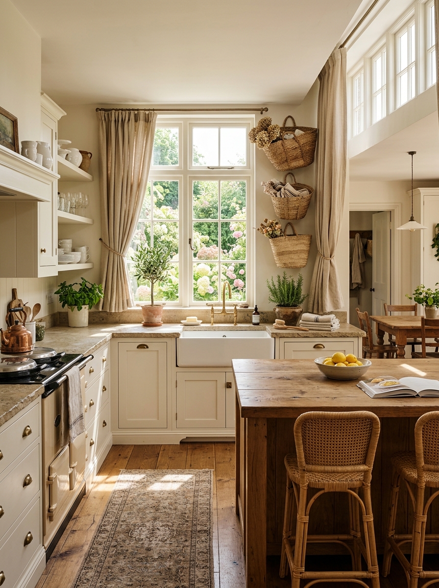 Bright Farmhouse Kitchen With Large Windows and Natural Light
