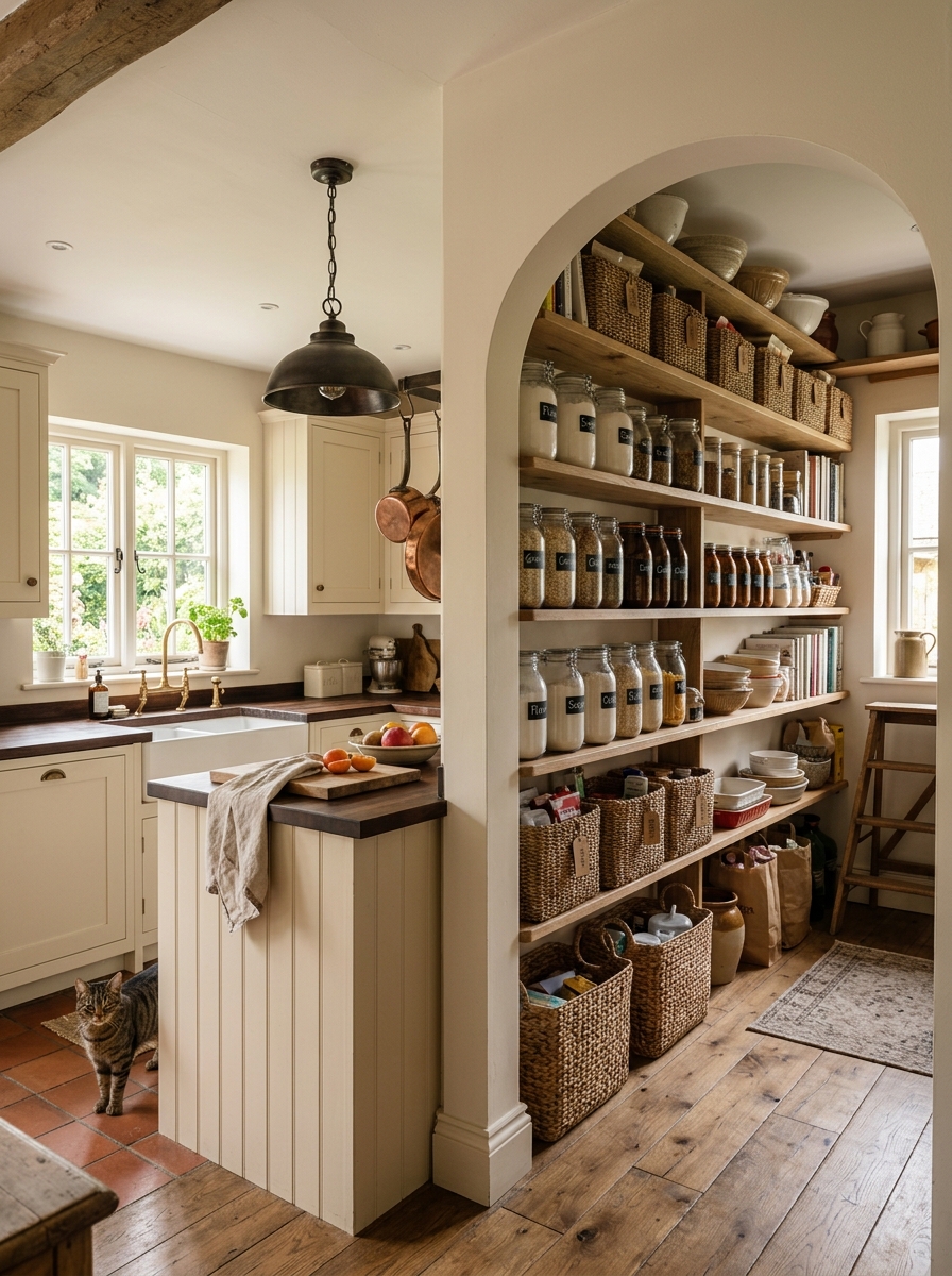 Farmhouse Kitchen with Oversized Pantry and Rustic Organization