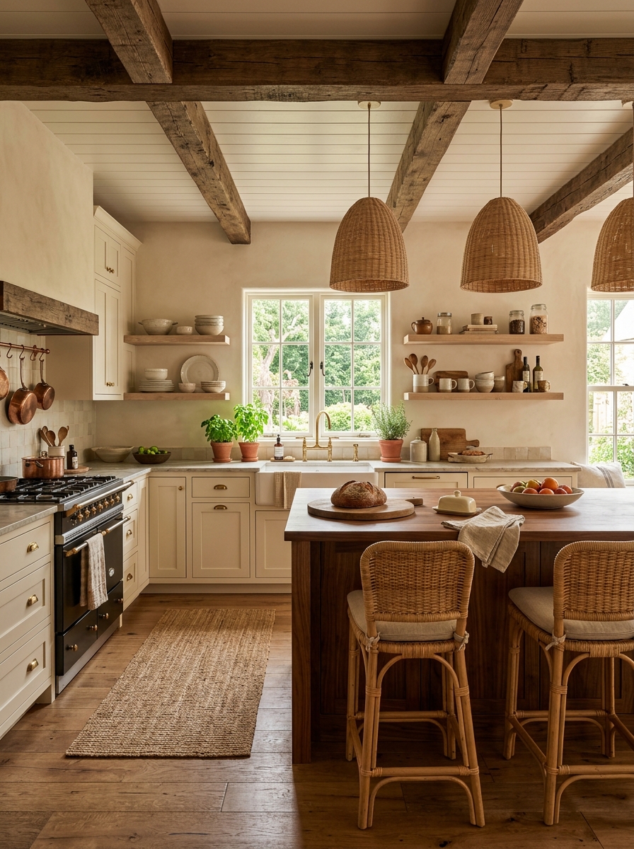 Warm Farmhouse Kitchen With Mixed Wood Tones