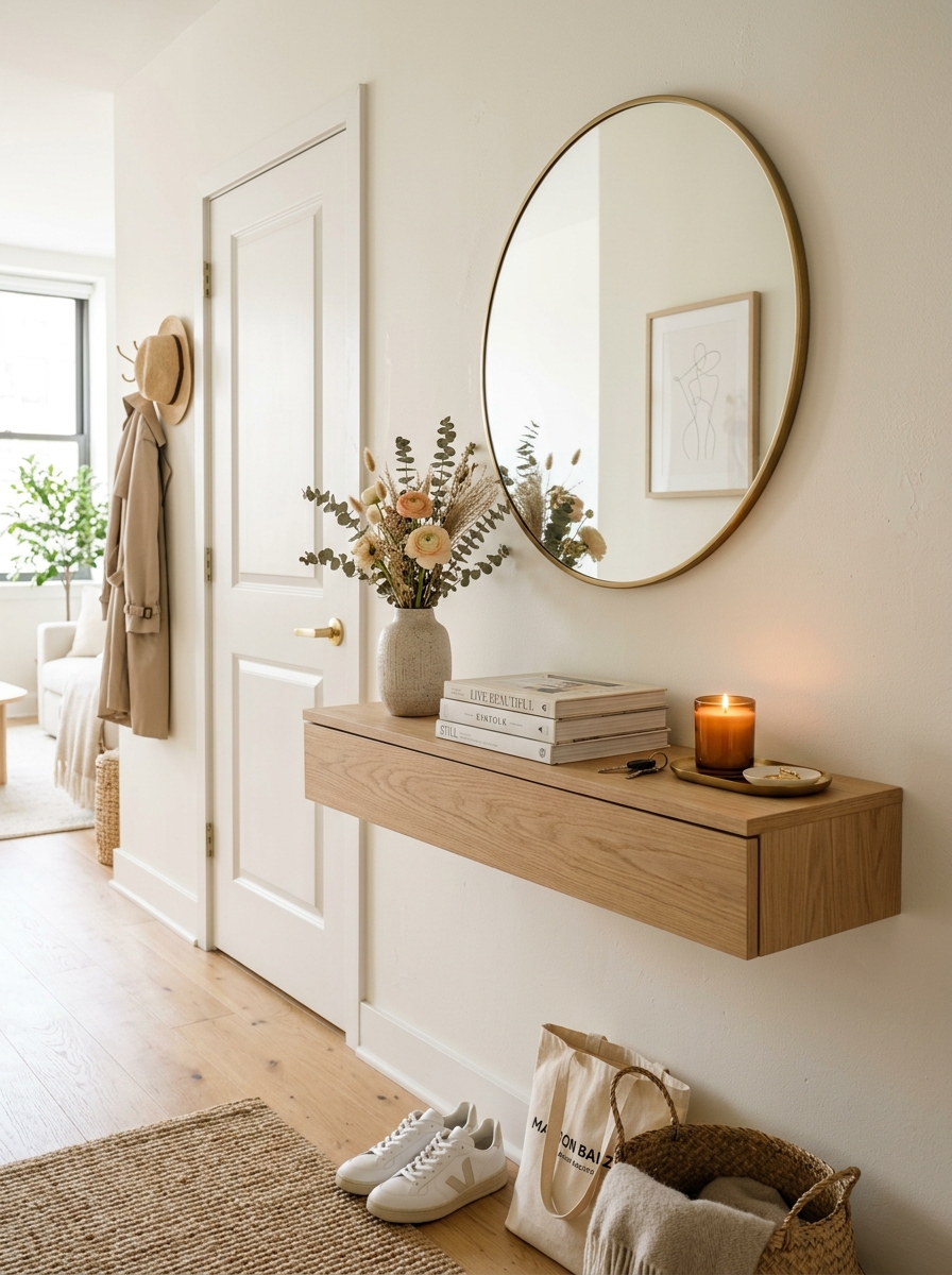 Small Space Floating Console Table for an Airy Feminine Look