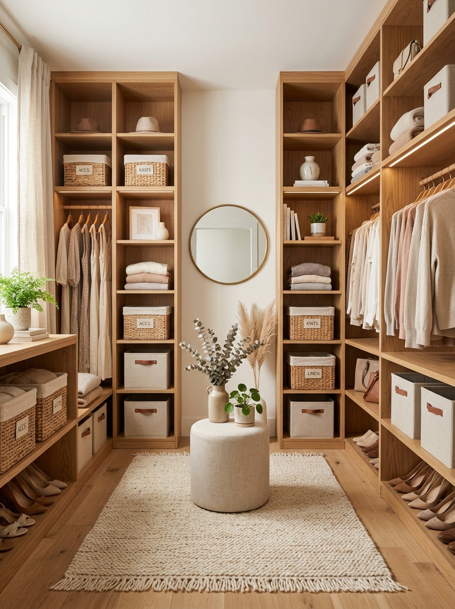 Cozy Feminine Closet with Layered Textures