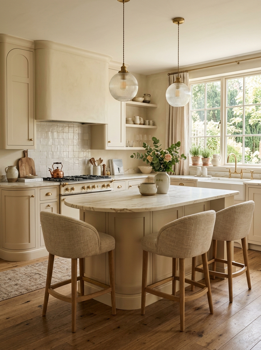 Feminine Farmhouse Kitchen With Soft Curved Details