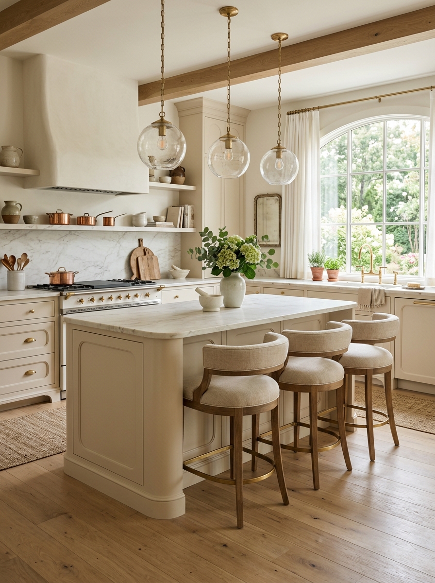 Feminine Farmhouse Kitchen With Soft Curved Details