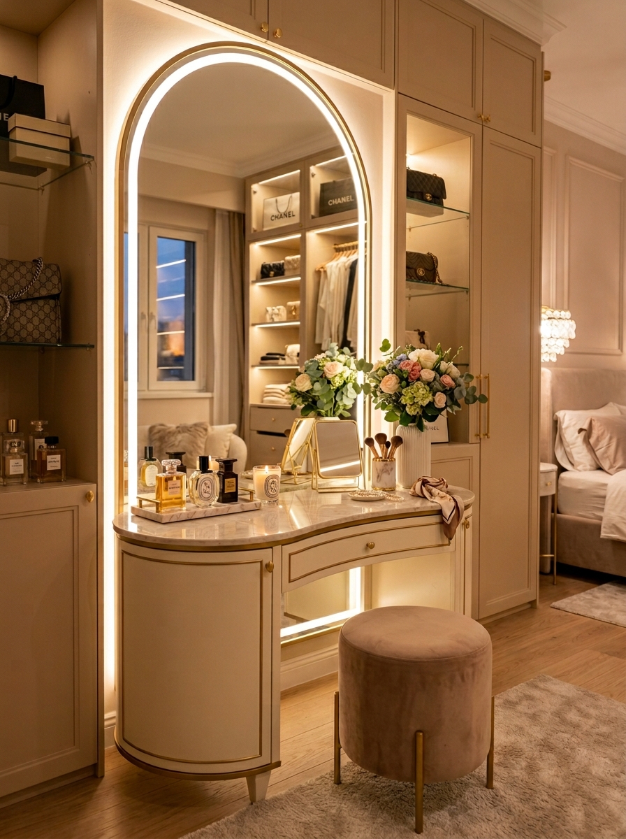 A Feminine Vanity Corner Inside the Closet