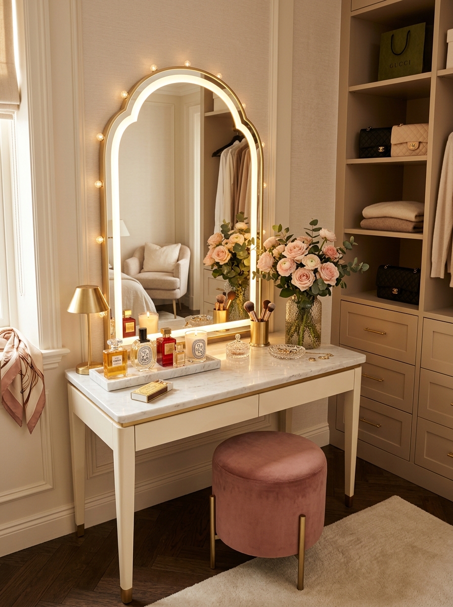 A Feminine Vanity Corner Inside the Closet