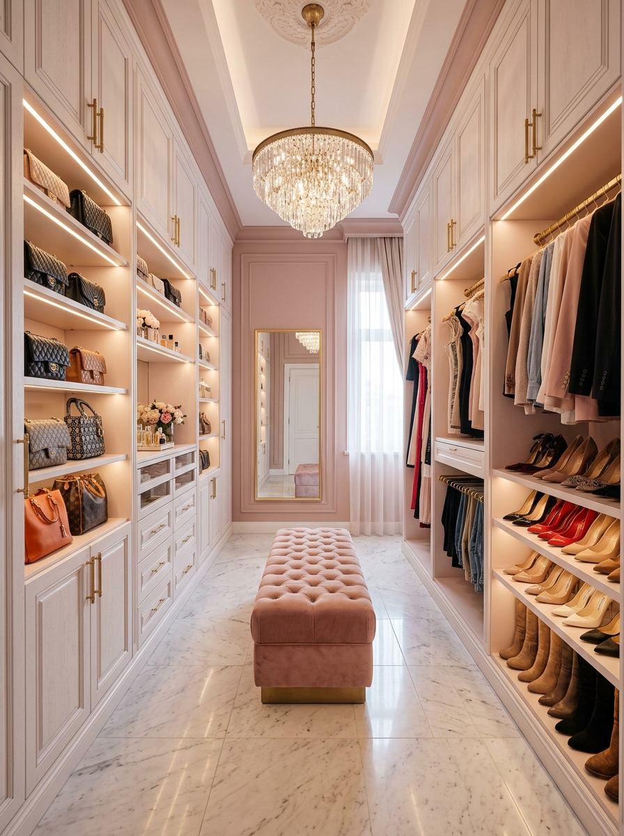 Blush Pink Walk-in with Gold Accents
