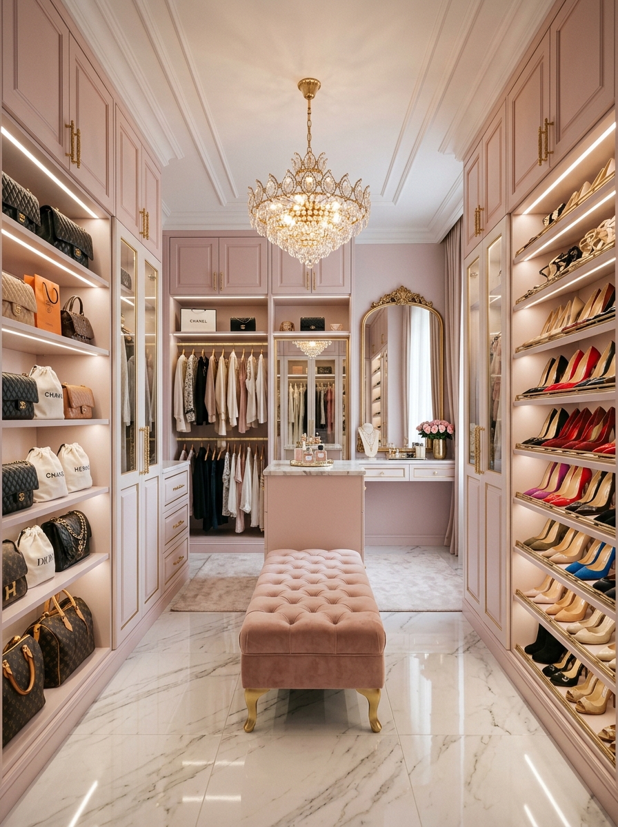 Blush Pink Walk-in with Gold Accents