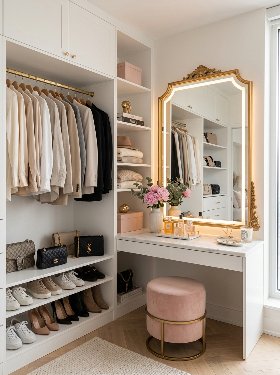 Feminine Minimalist Closet With Blush Pink Details