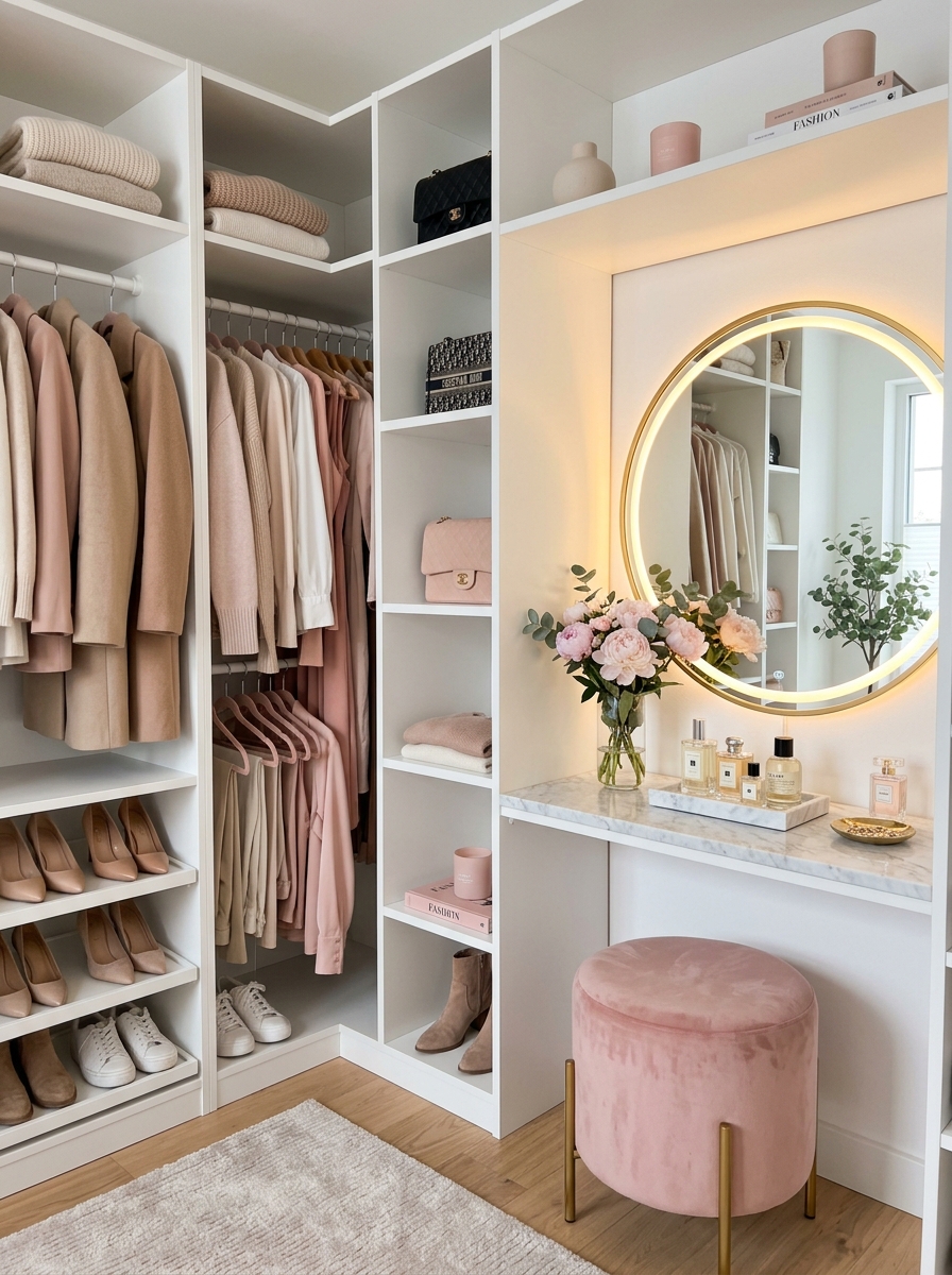 Feminine Minimalist Closet With Blush Pink Details