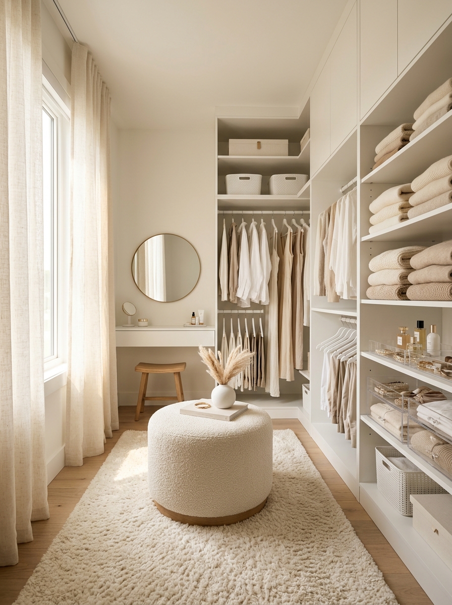 All-White Closet with Soft Textured Layers