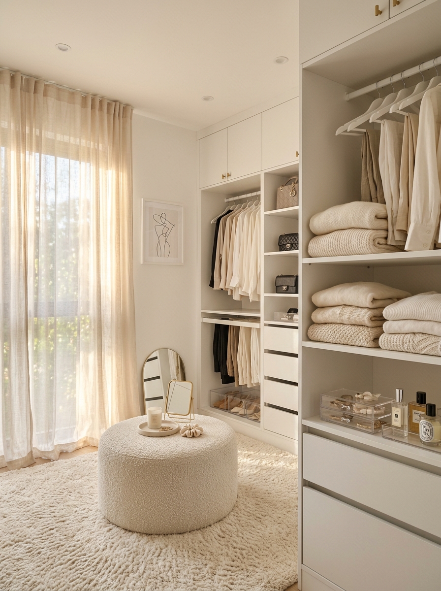 All-White Closet with Soft Textured Layers
