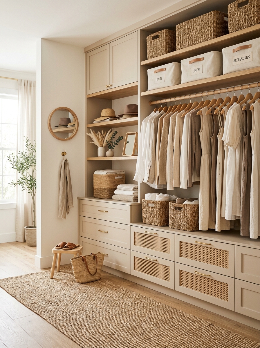 Neutral Closet with Woven Texture Accents