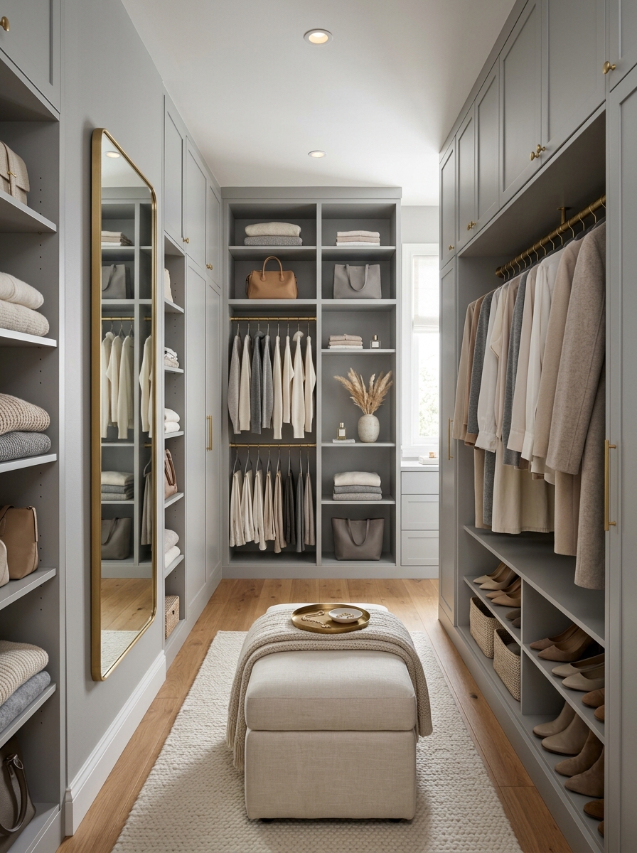 Soft Gray Feminine Closet with Modern Elegance
