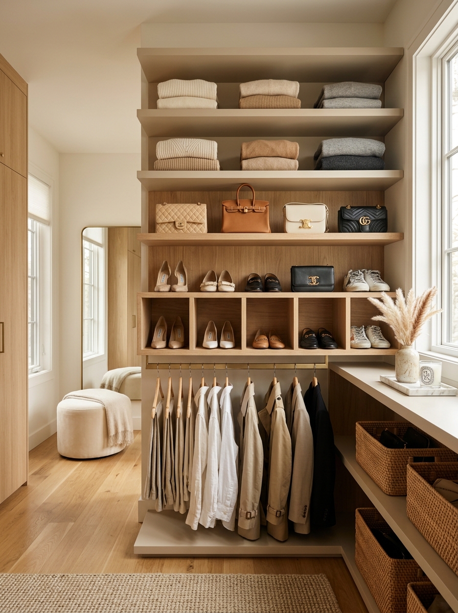 Feminine Closet with Open Shelving Display