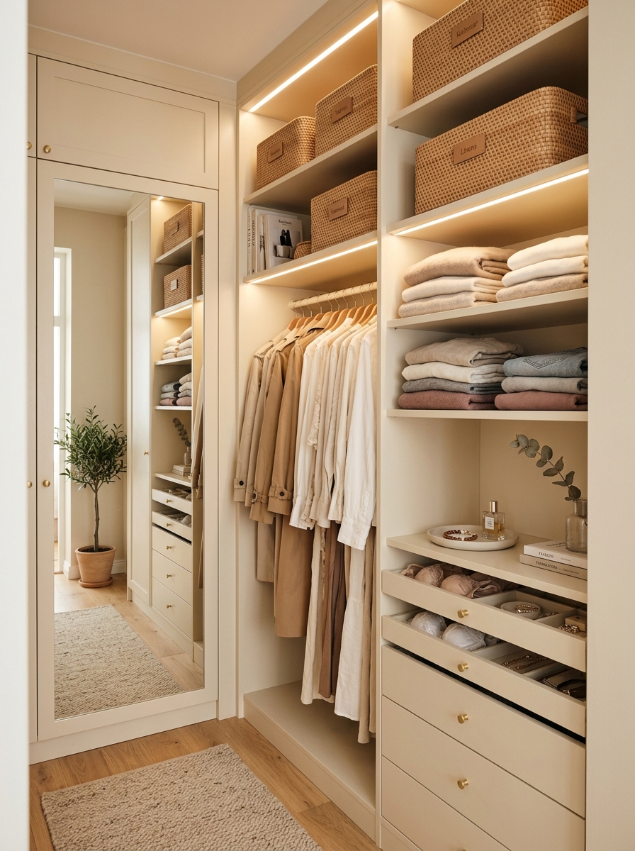 Compact Feminine Closet with Vertical Storage