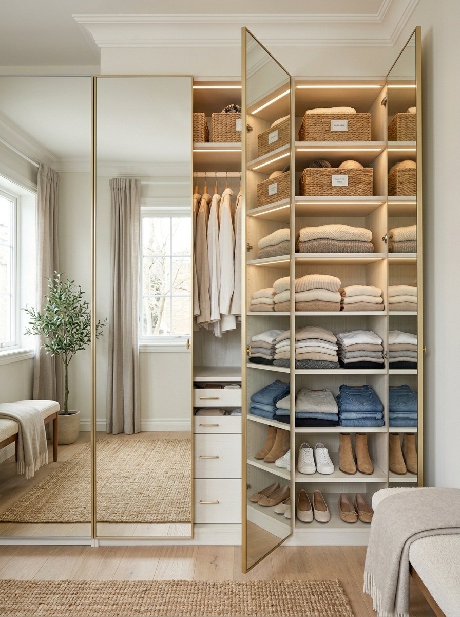 Compact Feminine Closet with Vertical Storage
