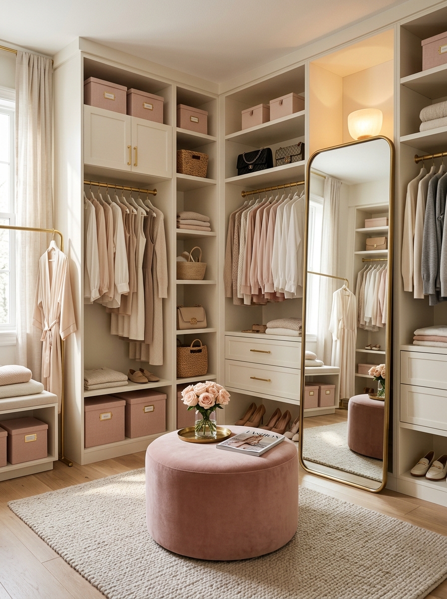 Feminine Minimalist Closet with Soft Blush Accents