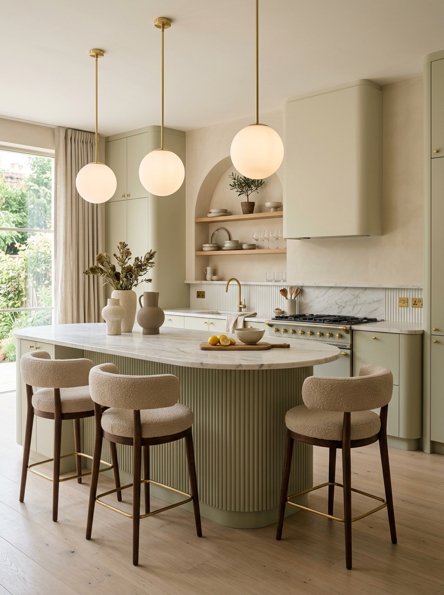 Feminine Sage Green Kitchen With Soft Curves