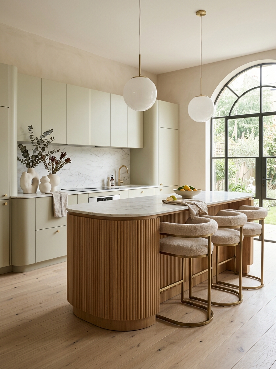 Feminine Sage Green Kitchen With Soft Curves