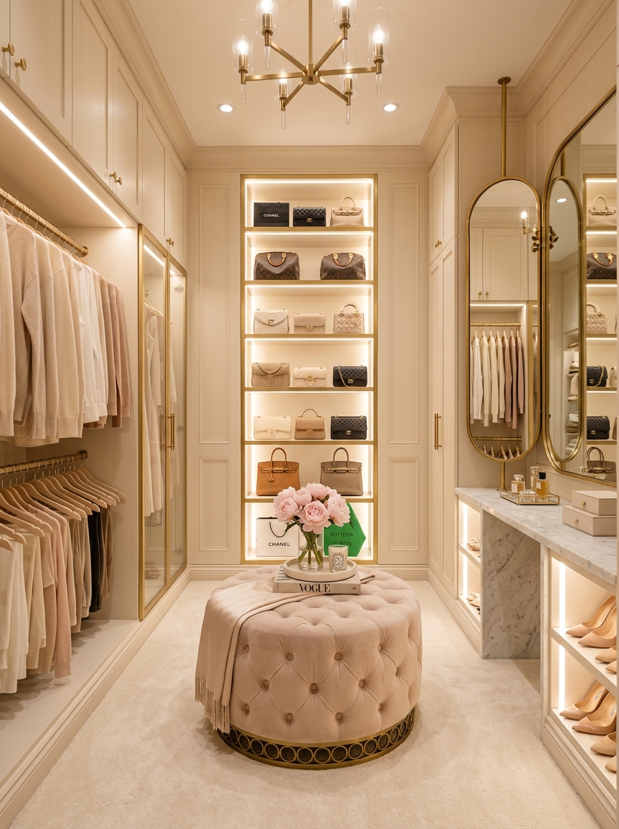 Boutique-Style Feminine Walk-In Closet