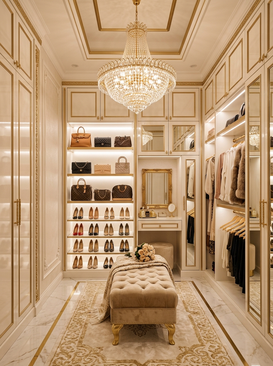 Modern Glam Closet with Statement Chandelier