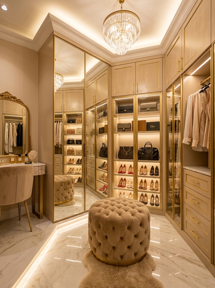 Glamorous Mirror-Focused Closet for Tiny Spaces