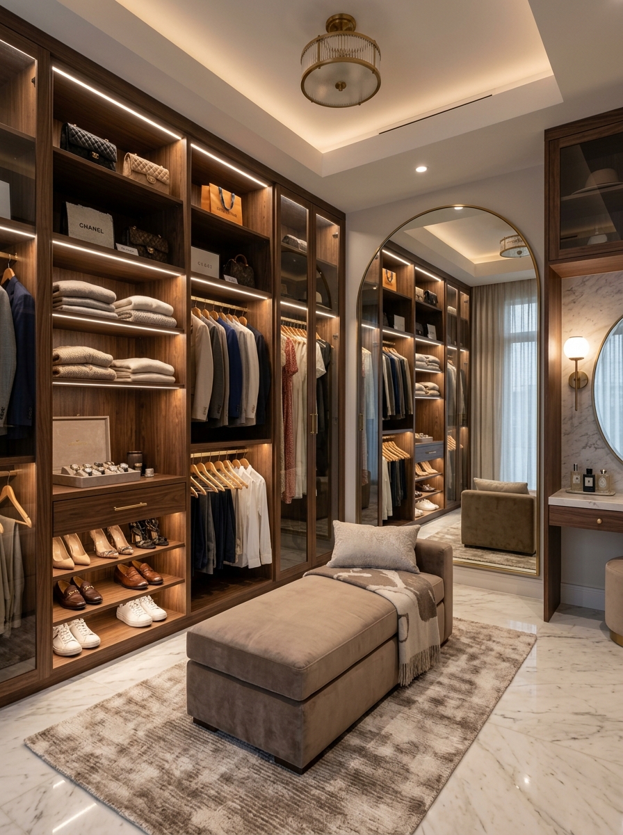 Elegant Walk-In Closet with Hotel-Inspired Luxury