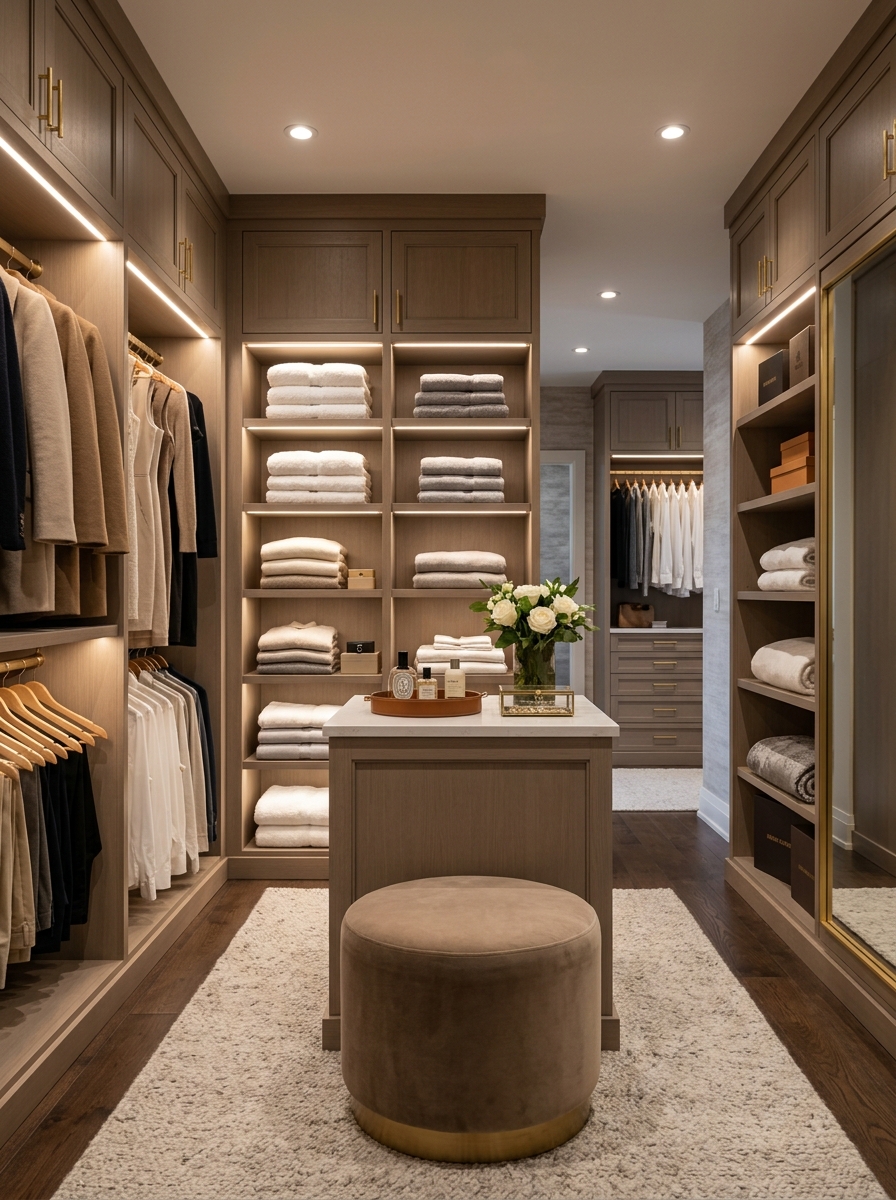 Luxe Walk-In Closet with Hotel-Inspired Styling