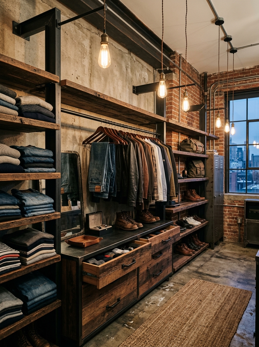 Industrial Chic Closet with Raw Textures