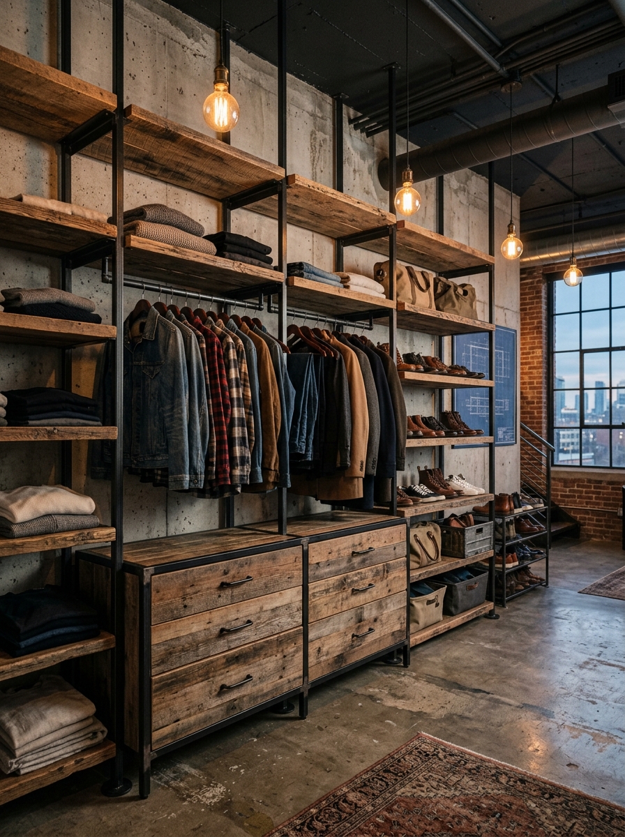 Industrial Chic Closet with Raw Textures