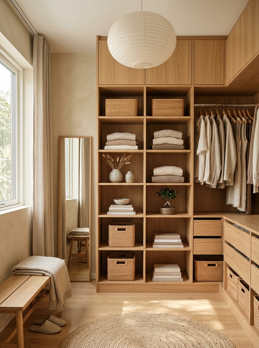 Earthy Japandi Closet With Calm Zen Styling