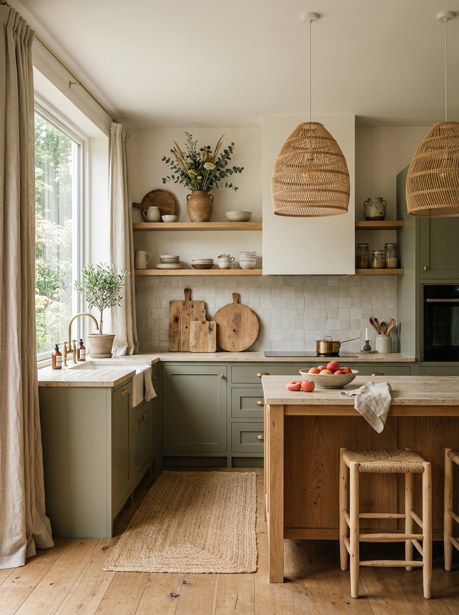 Organic Minimalist Sage Green Kitchen