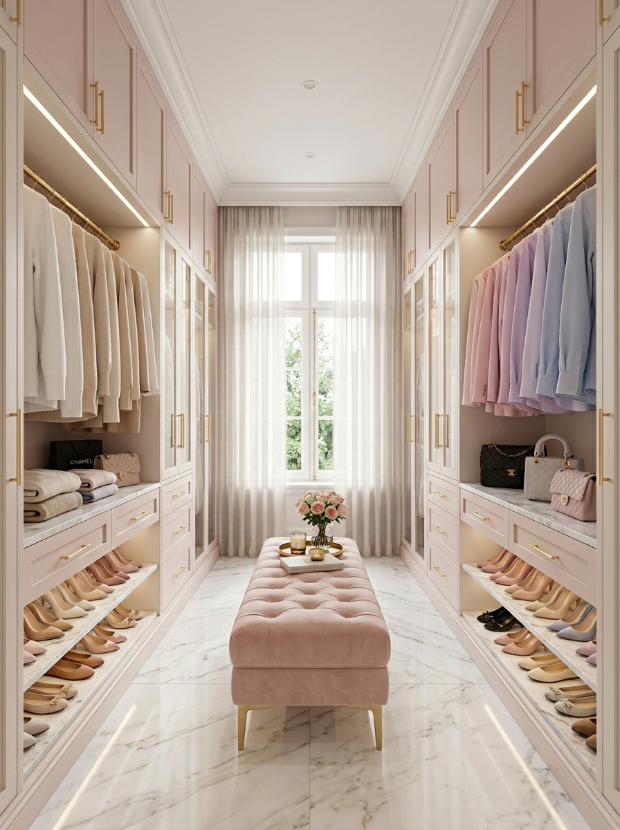 Blush & Ivory Symmetry Walk-In Closet