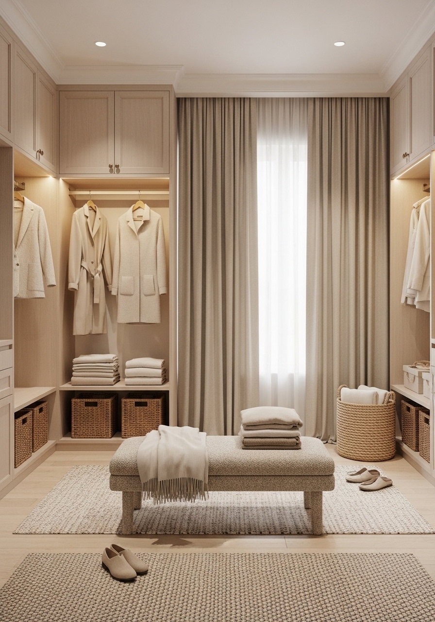 Serene Spa-Inspired Closet With Soft Textures and Calm Neutrals
