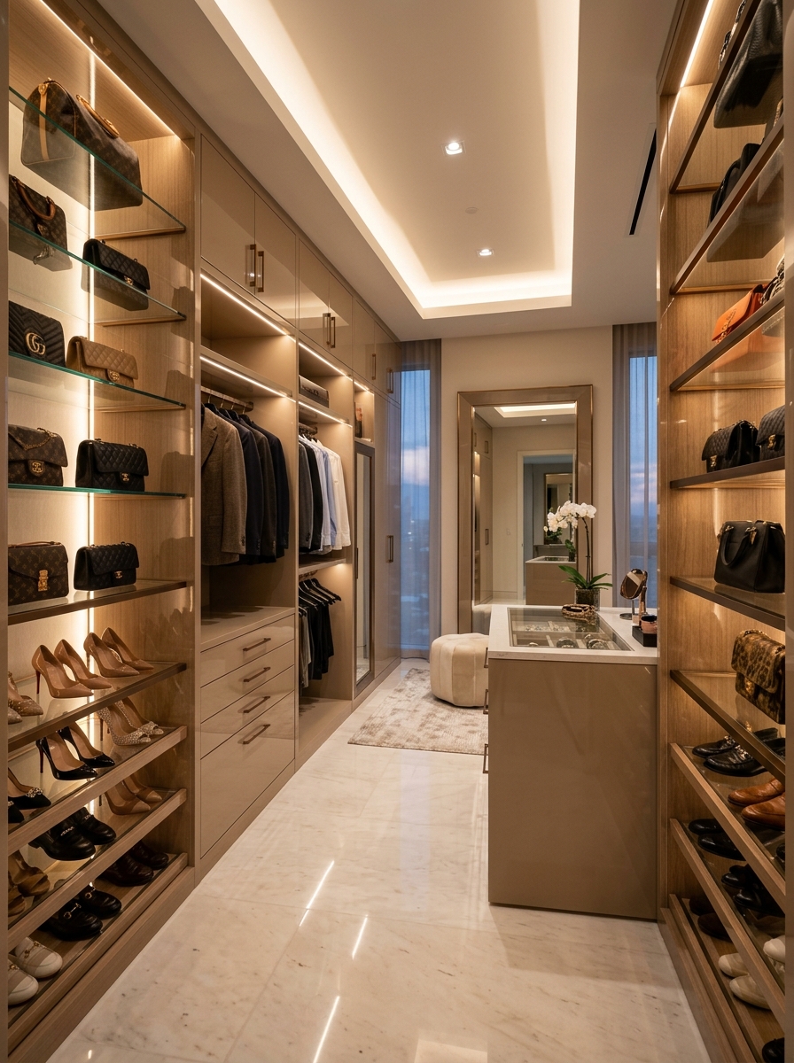 Modern Luxury Closet with Backlit Display Walls