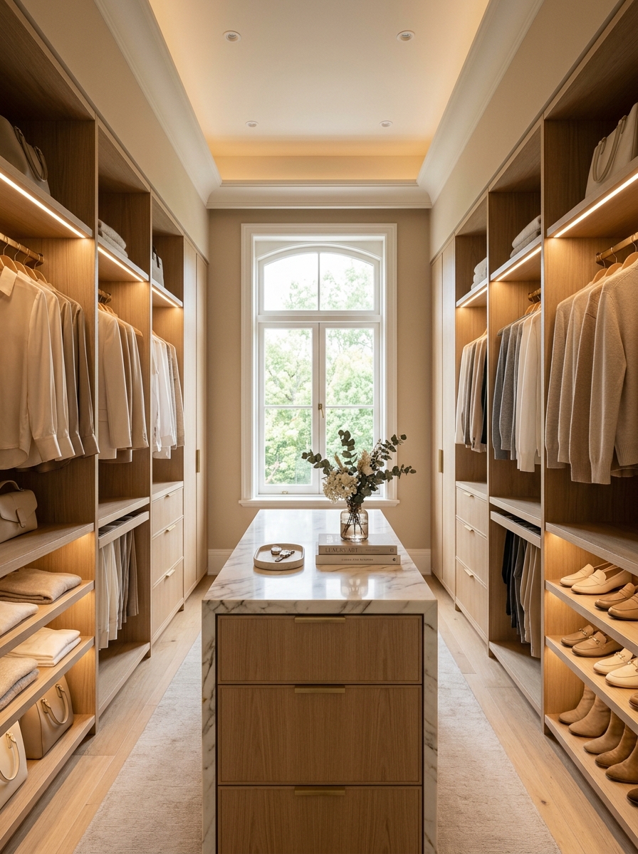 Elegant Neutral Closet with Center Island